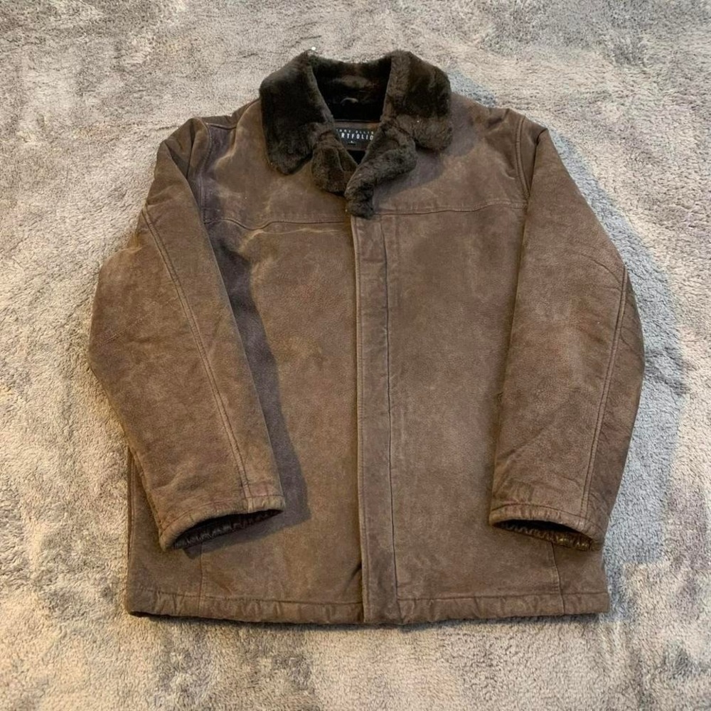 Perry Ellis Portfolio Classy Brown Furry Collar‎ Jacket
